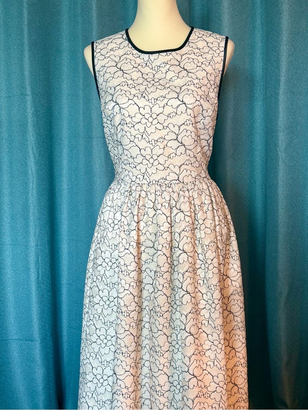 kate spade White Lace Midi Dress with Black Trim